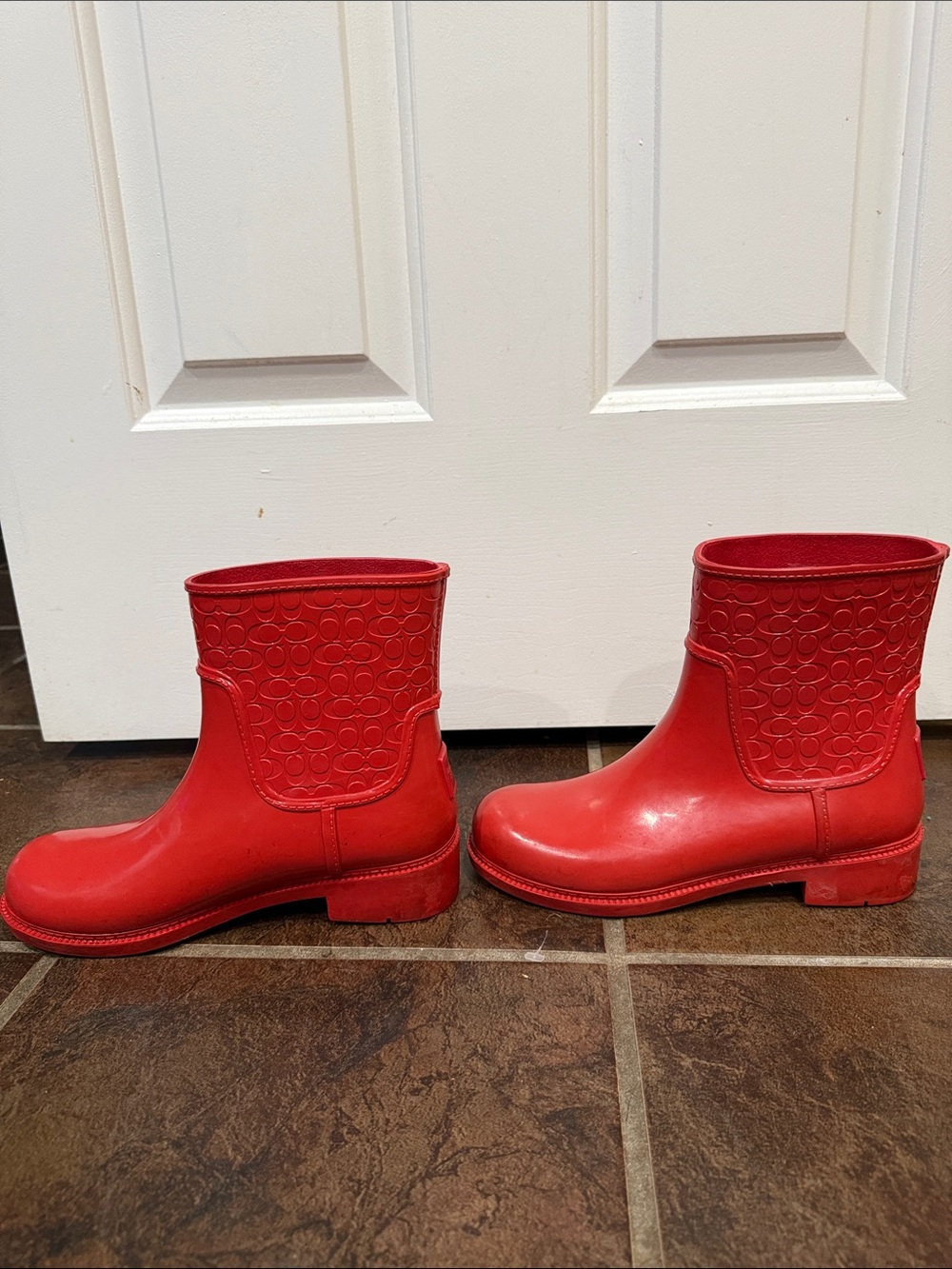 Coach Signature Short Rain Boots Red C16179 - Picture 3 of 12